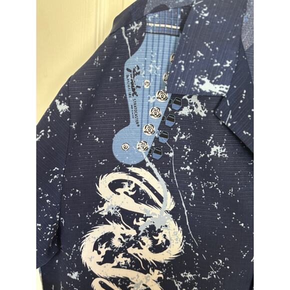 VTG Y2K Hard Rock Dragon Fender Guitar Short Sleeve Button Up Size XL - Picture 4 of 7